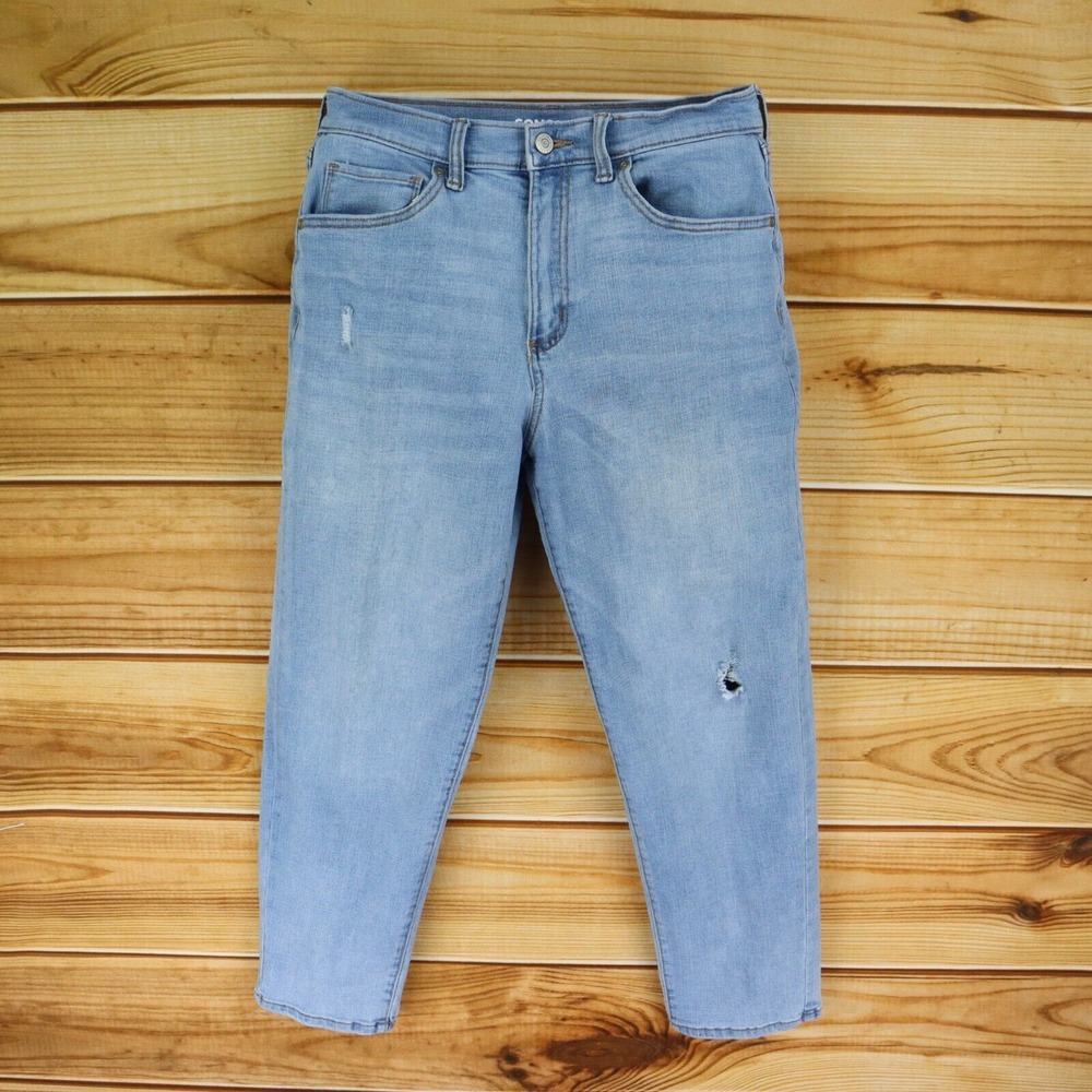 Sonoma Mom Jean Womens Size 4R Light Blue Faded Distressed Stretch Denim